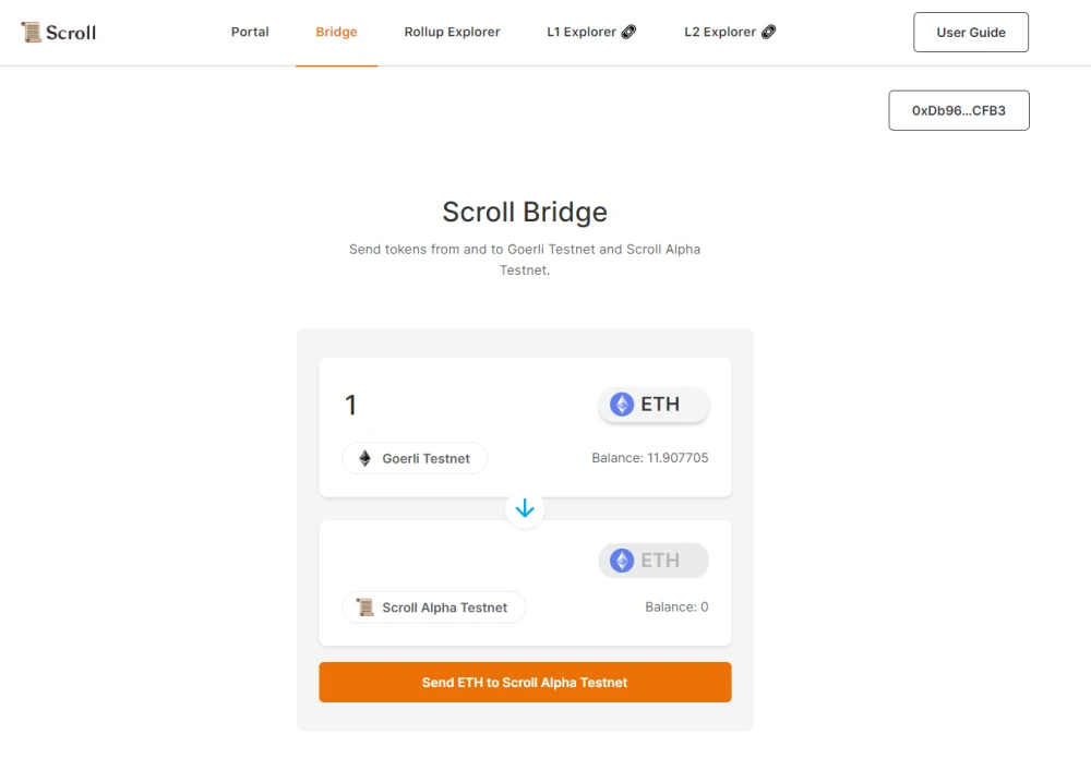 Переводим тестовые токены из сети Goerli в Scroll