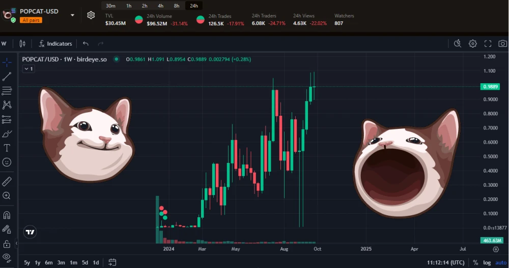 Рост курса POPCAT. График услужливо мне напомнил, что я продал токен по 0.02$ :(
