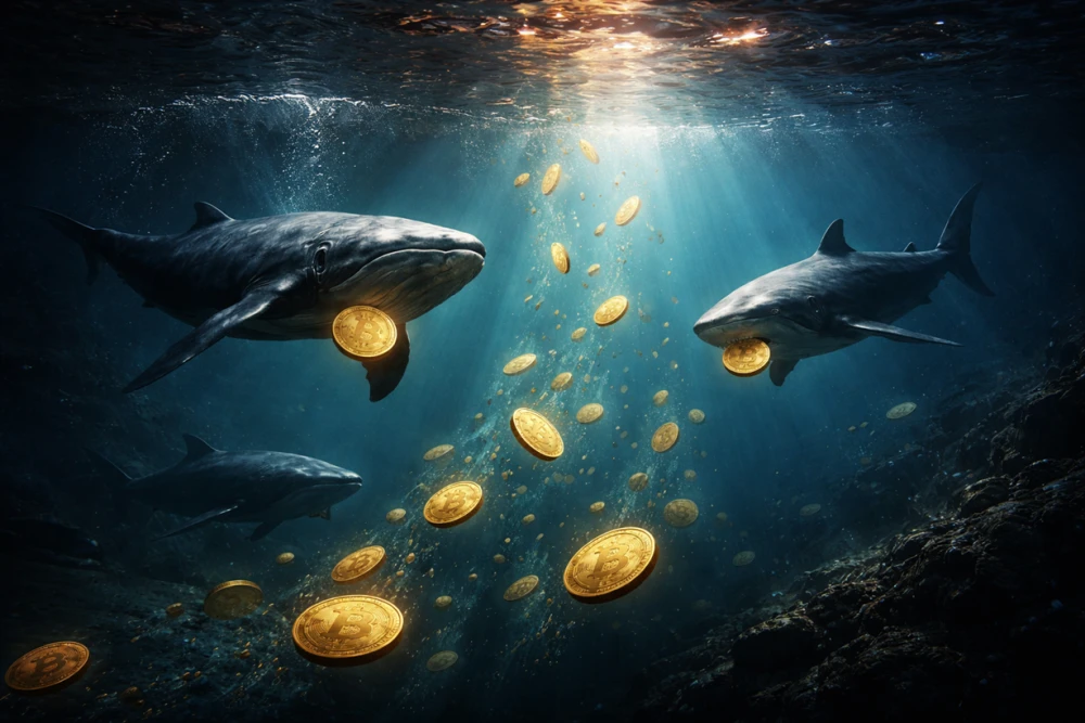 Shark and whale wallets jump 3.9% as Bitcoin falls below $70,000