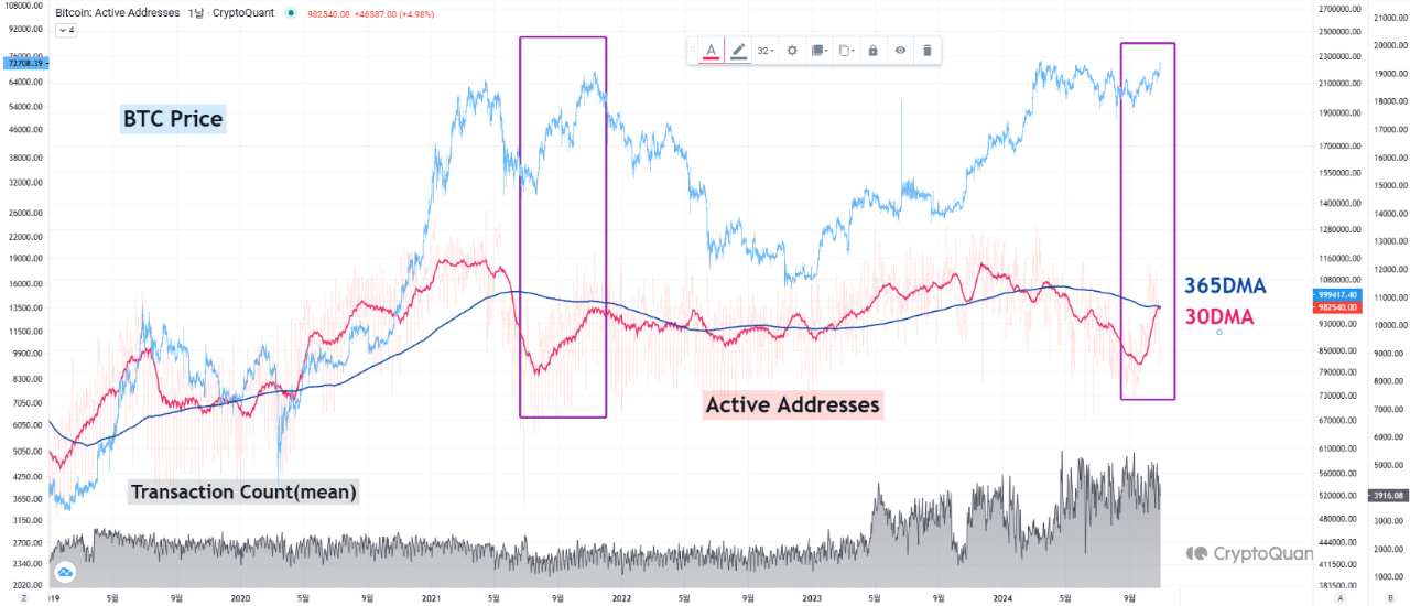 Bitcoin (BTC) active addresses.