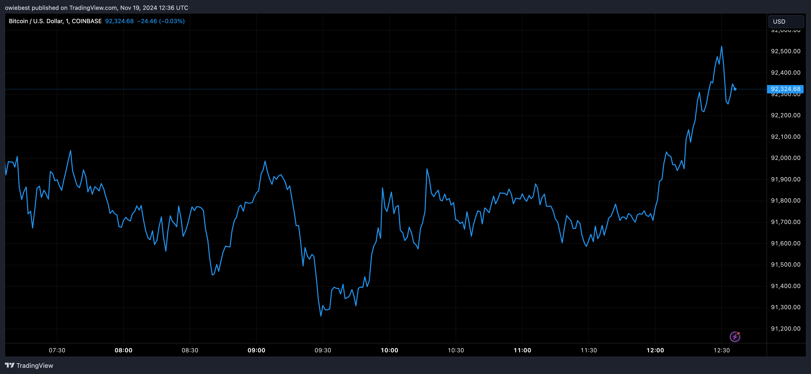 Bitcoin price chart from Tradingview.com 