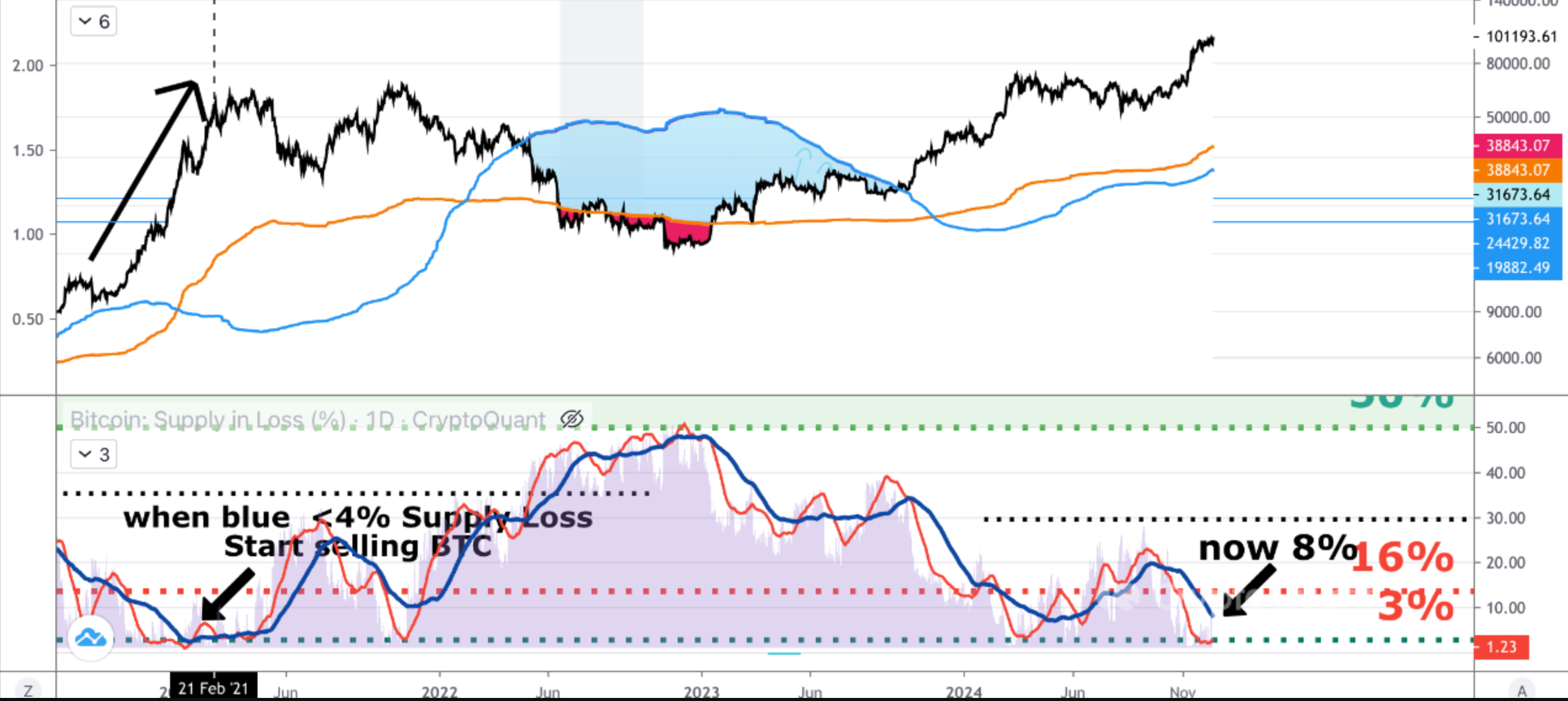 BTC supply in loss