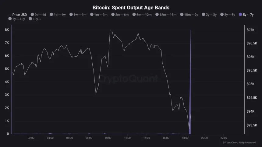 Bitcoin whale moved 8,000 BTC aged between 5y - 7y 