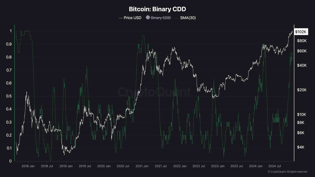 Bitcoin Binary CDD metric sees increase