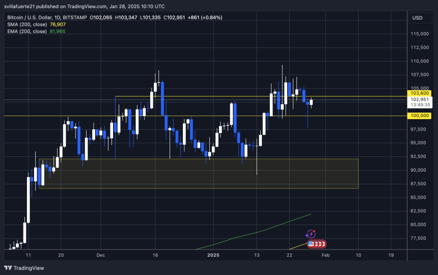 BTC holding strong above $100K | Source: BTCUSDT chart on TradingView