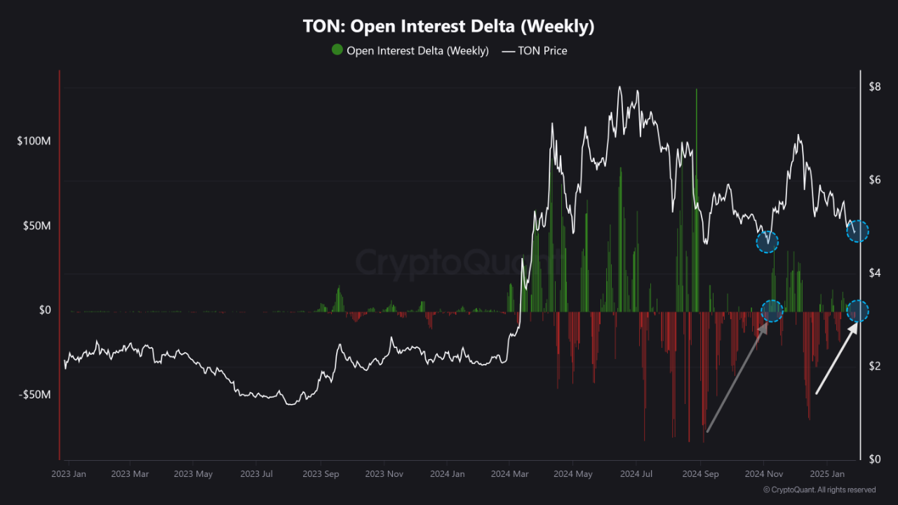 Toncoin (TON) open interest delta.