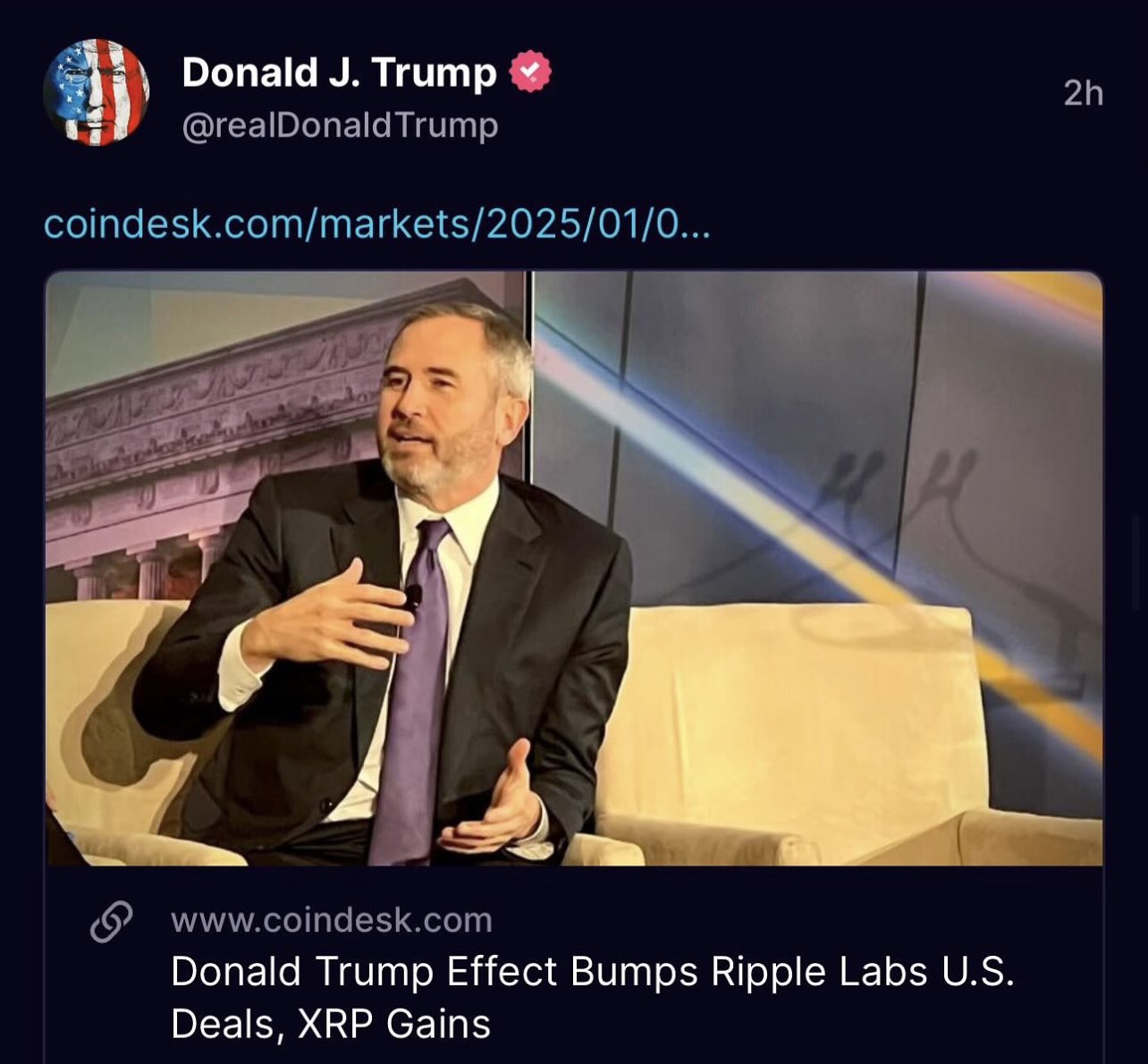 Дональд Трамп делится новостями о деле Ripple