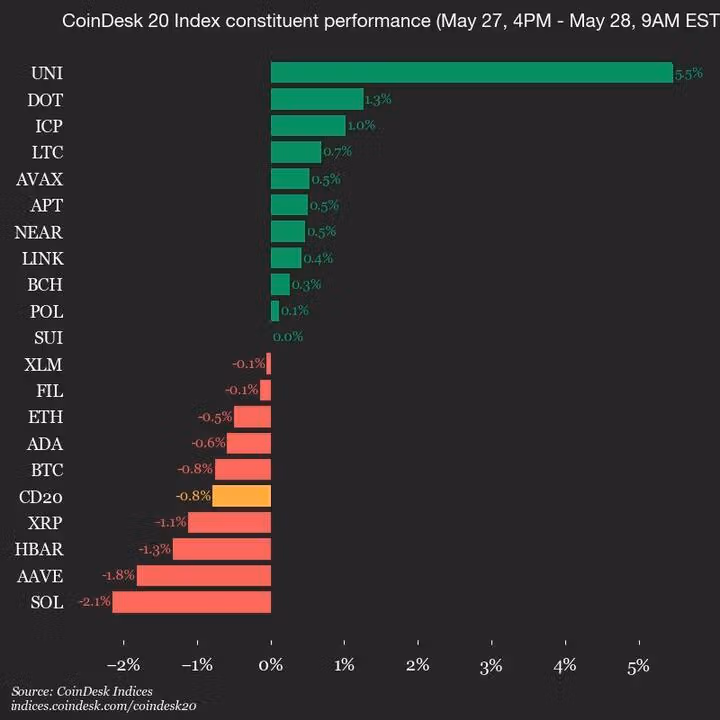 CoinDesk 20 Update leaders chart