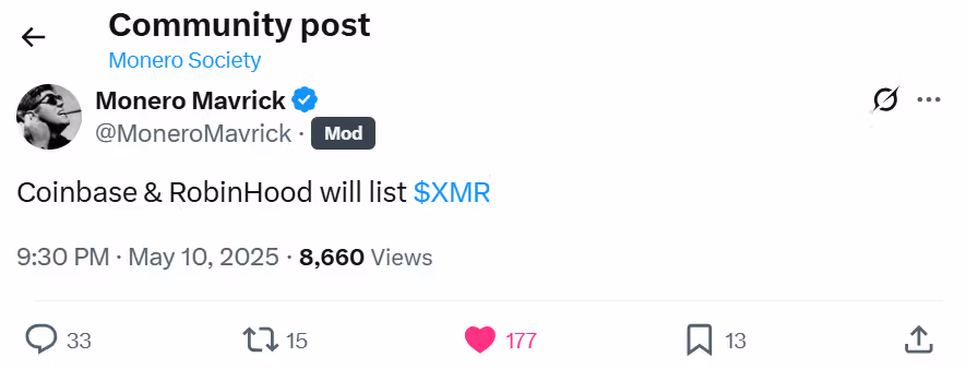 XMR rumors on X.