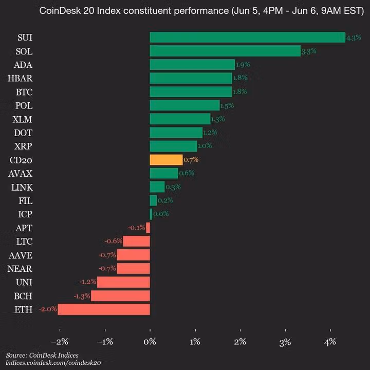 9am CoinDesk 20 Update for 2025-06-06: vertical chart