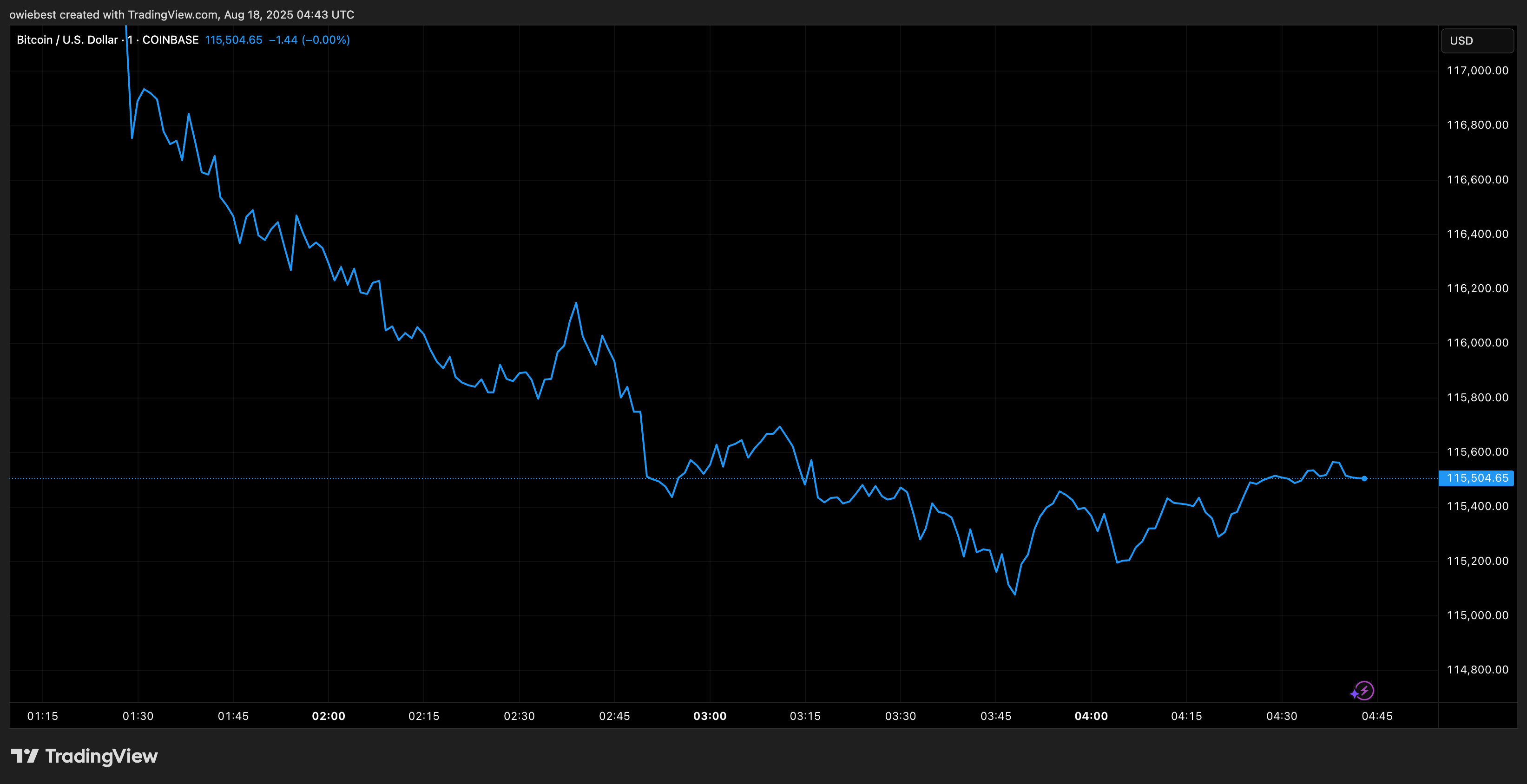Bitcoin price chart from TradingView.com