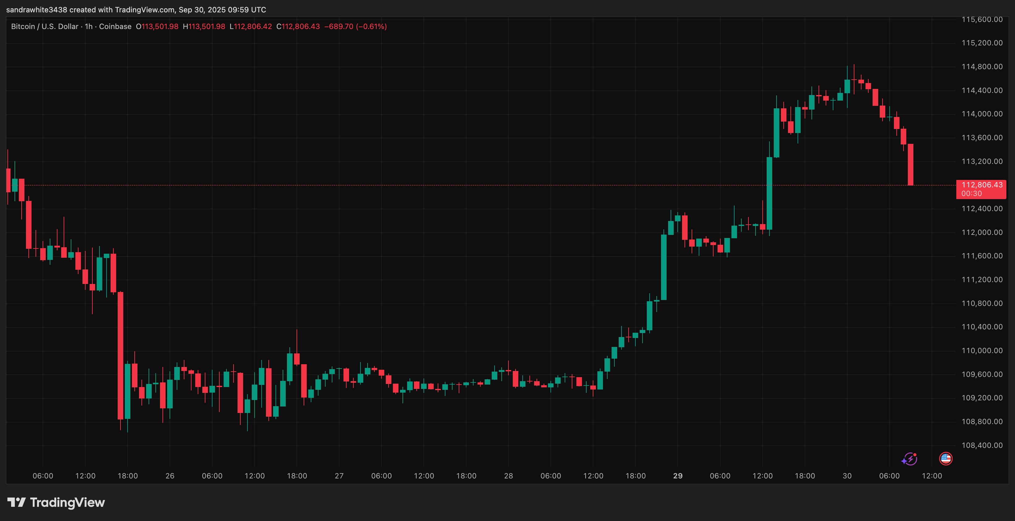 График цены биткоина с Tradingview.com