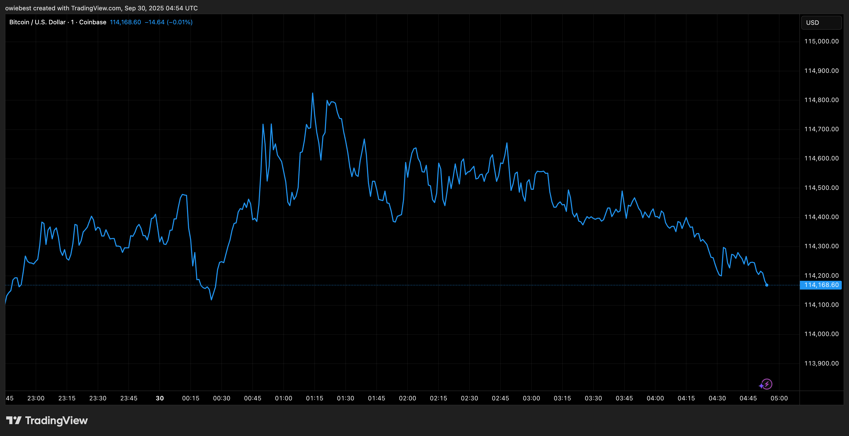 Bitcoin price chart from TradingView.com