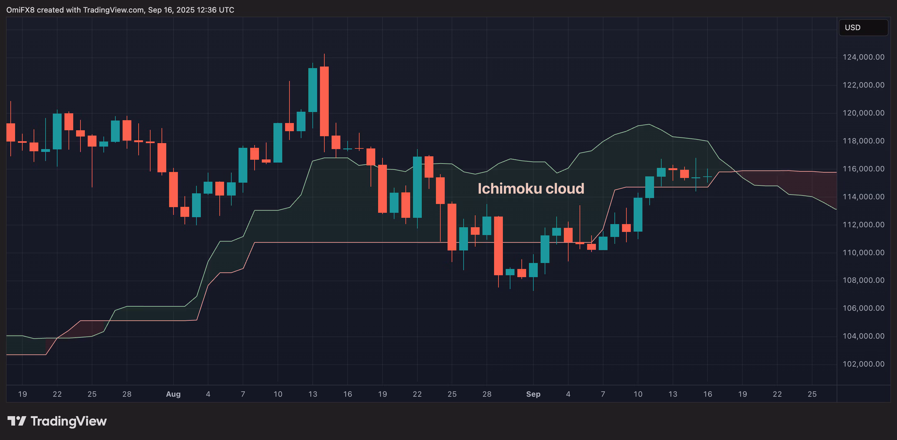 Дневной график BTC с облаком Ишимоку. (TradingView/CoinDesk) Дневной график BTC с облаком Ишимоку. (TradingView/CoinDesk)