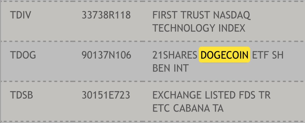 21Shares Dogecoin ETF | Source: DTCC