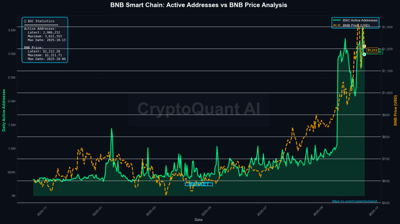 BNB Smart Chain Active Addresses vs BNB Price Analysis