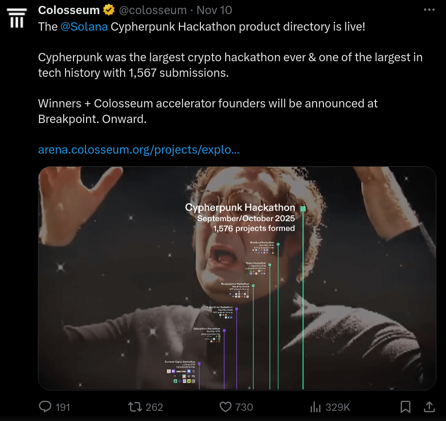 Объявление о Solana Cyberpunk Hackathon.