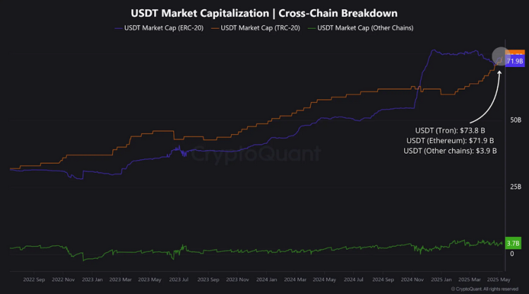 USDT Market capitalization across chains and for Tron