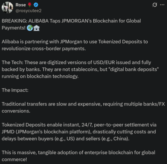 X post discussing the Alibaba x JPMorgan partnership