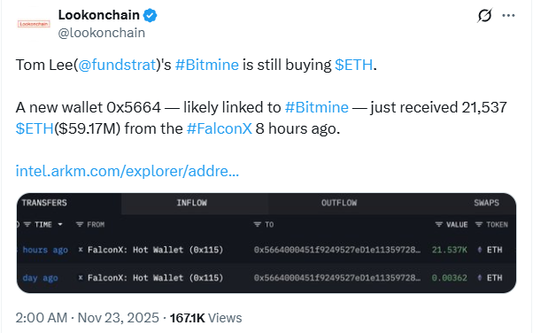 BitMine покупает больше Ethereum.