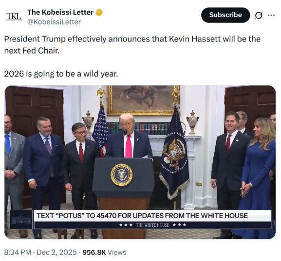 X post with video showing Trump alluding to Fed Chair.
