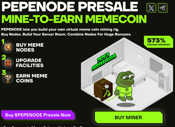 PEPENODE mine to earn explanation including staking and rewards.