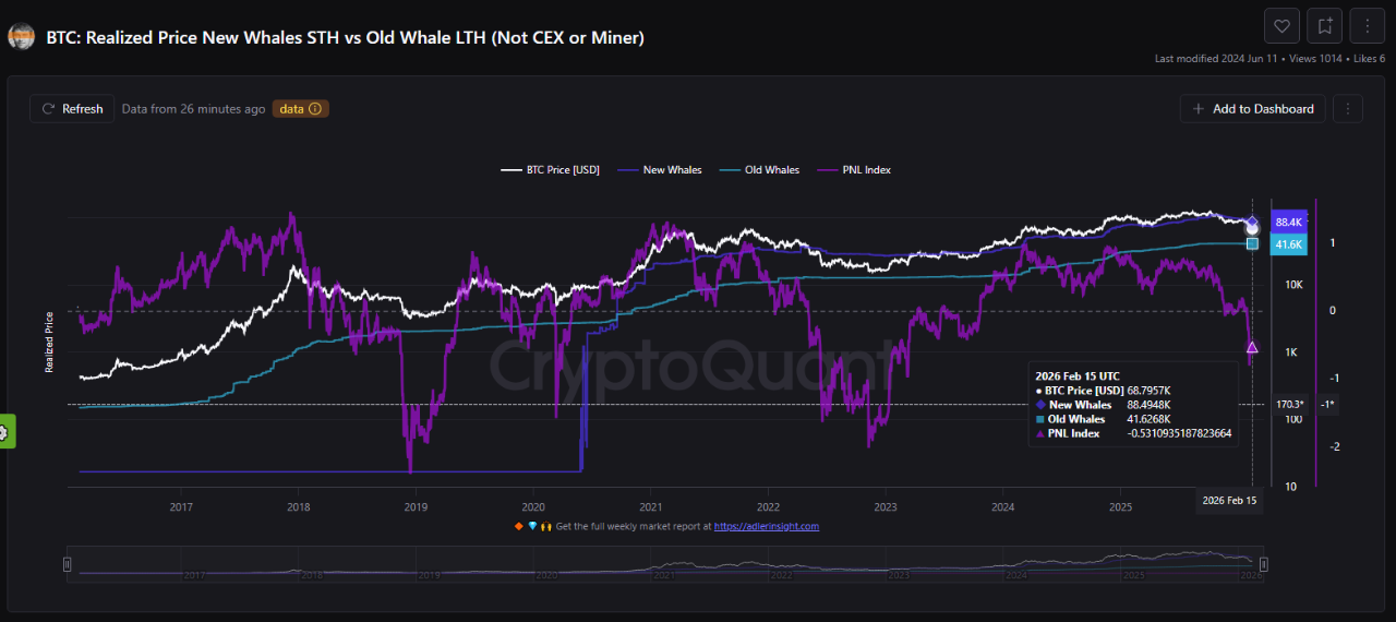 Bitcoin realized Price New Whales STH vs Old Whale LTH