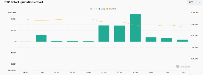 Total BTC long liquidations.