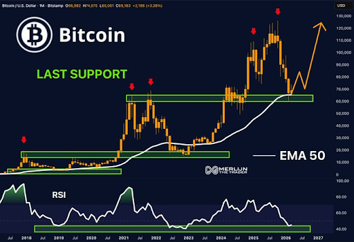 Bitcoin rainbow/DCA chart shared by Merlijn