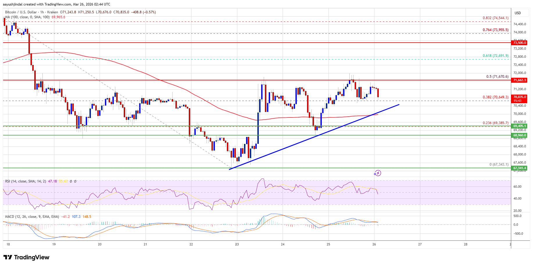 Bitcoin price levels and trendline