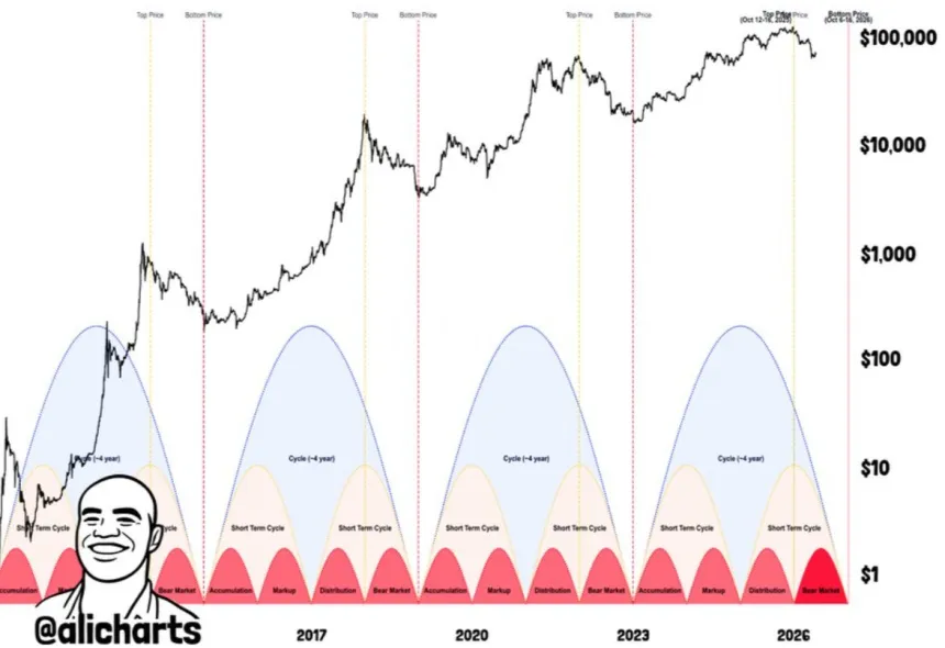 Bitcoin cycle chart shared by Ali Martinez