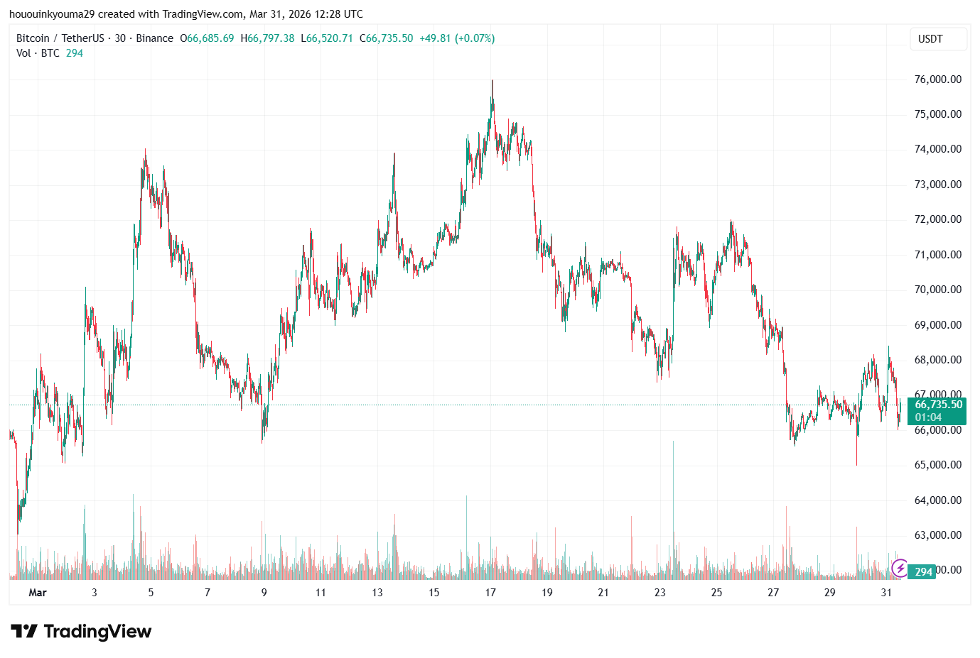 Bitcoin price chart near $66,700