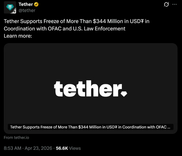 Tether freeze announcement