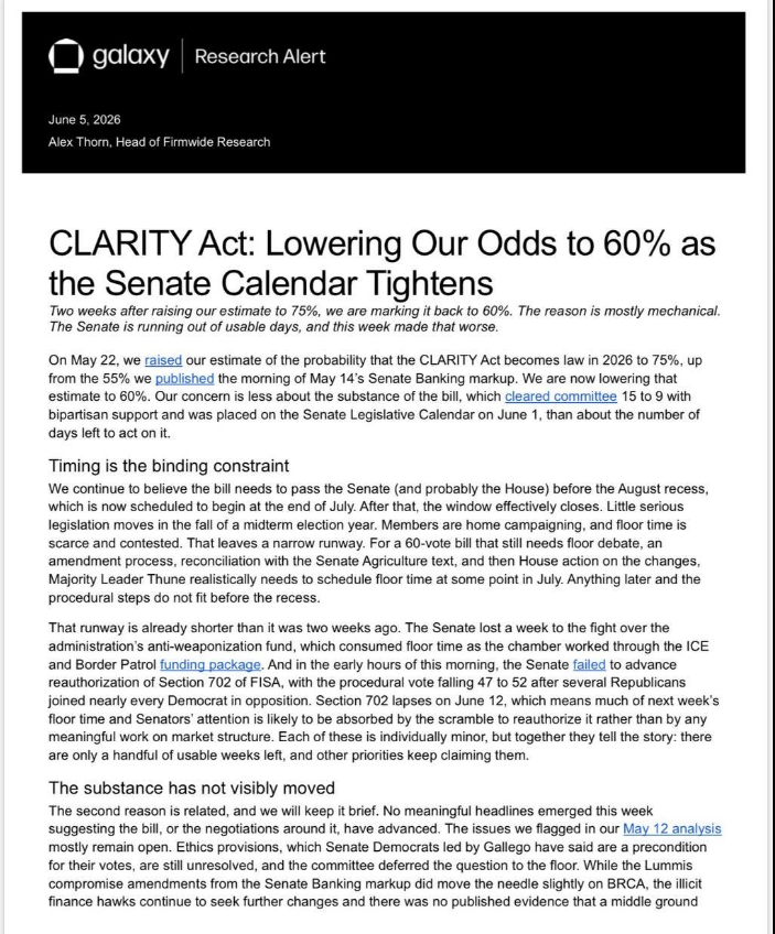 Senate schedule impact on CLARITY Act