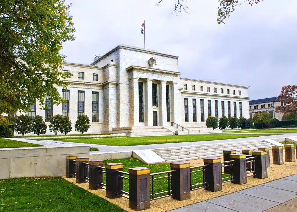 The exterior of the Federal Reserve building in Washington D.C.