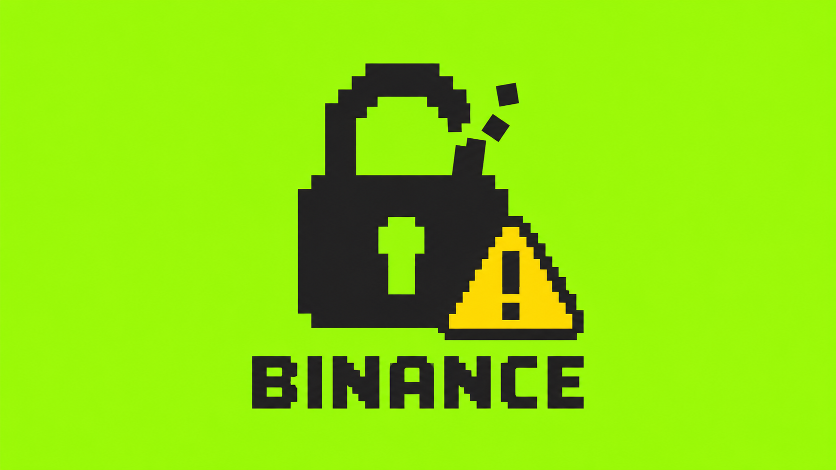 Пиксельный сломанный замок и надпись Binance на салатовом фоне